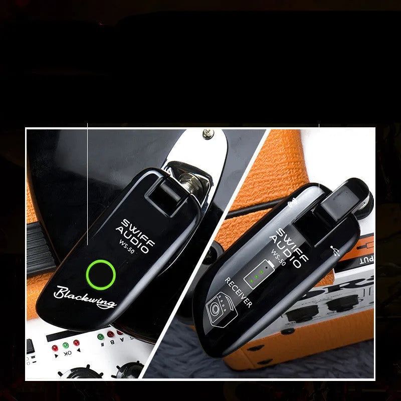 WS-50 wireless transmitter receiver kit for electric guitar with UHF 100-channel system and LCD display