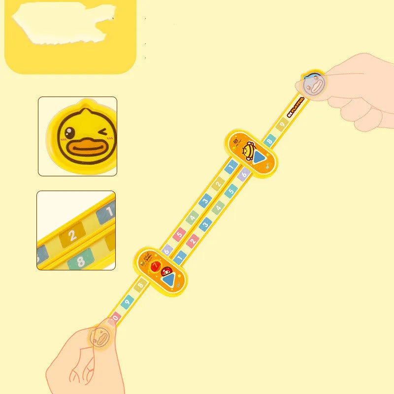 Yellow plastic decomposition ruler for children showing measurement scale and number markings
