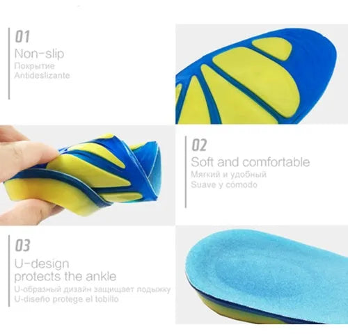 Blue silicone gel insoles for plantar fasciitis and heel spur with arch support and shock absorption pad