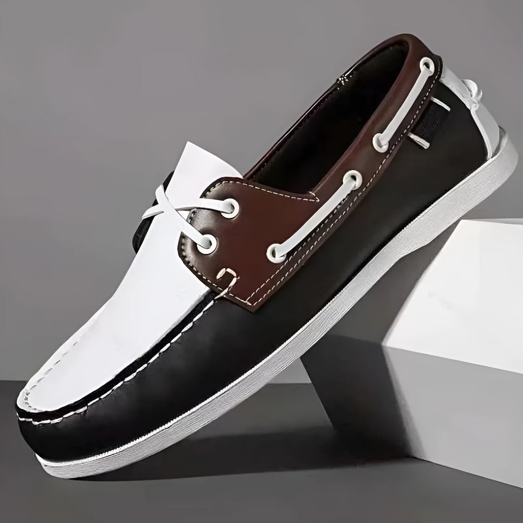 Men's British style casual shoes with artificial PU leather upper and flat heel