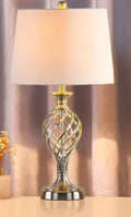 Silver alloy bedside table lamp with touch dimming control and USB charging port
