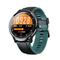 Square green waterproof smartwatch with heart rate monitor and touchscreen on wrist