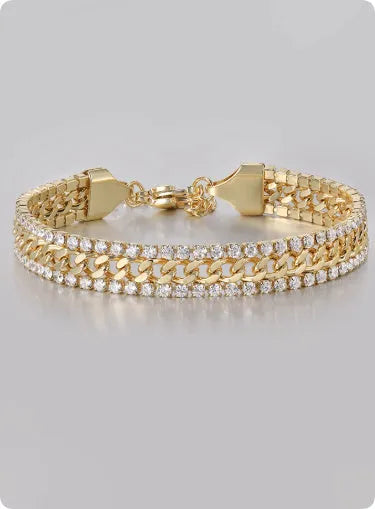 Gold-plated titanium steel tennis bracelet with stone inlays for hip hop style