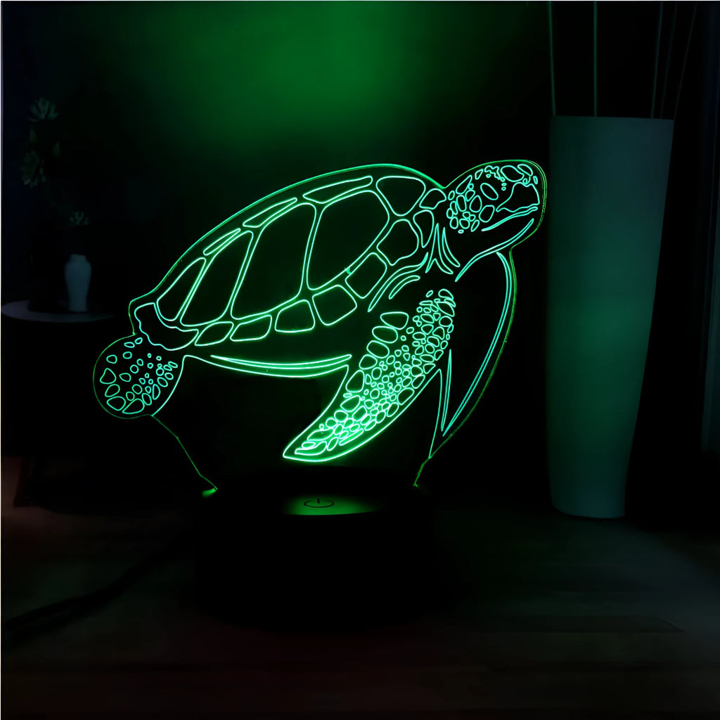 3D LED turtle night light with acrylic construction and sixteen colour lighting options