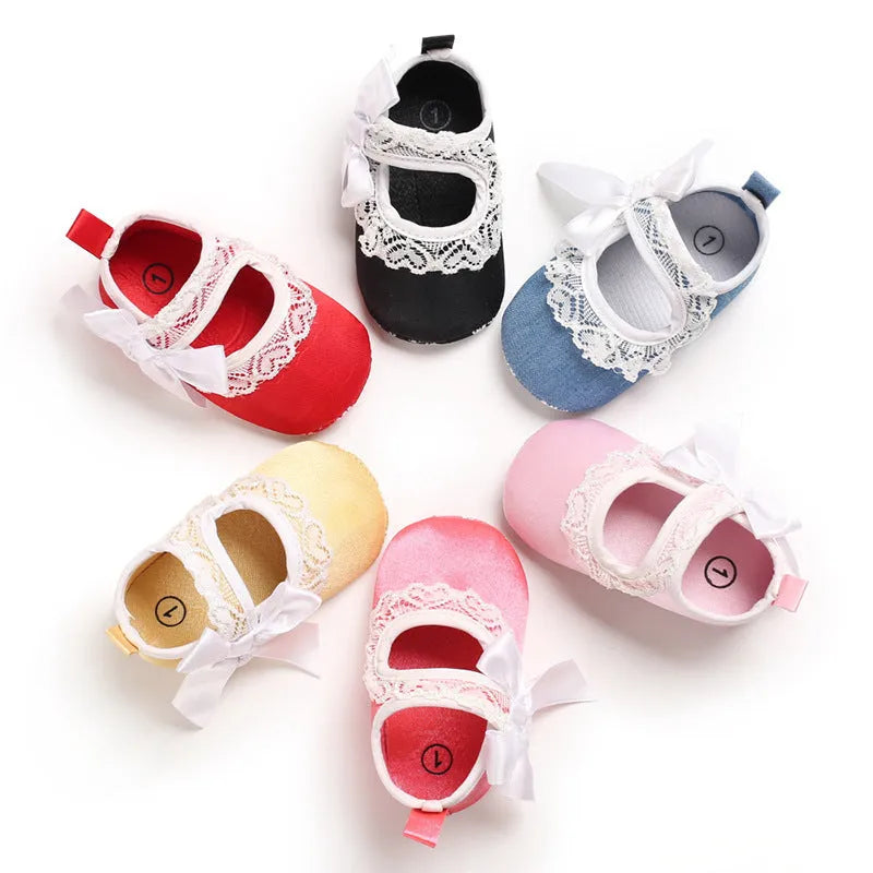 Princess baby toddler shoes with cotton upper, Velcro fastening, non-slip sole, available in pink, blue, black, red, rose red, and yellow
