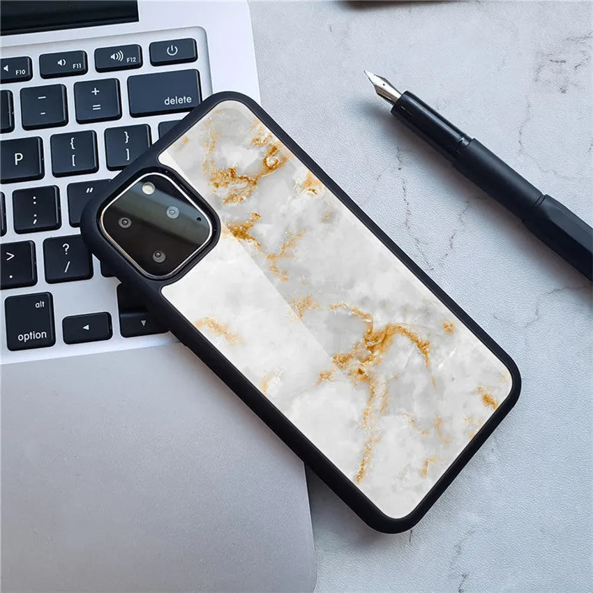 Marble phone case back cover with camouflage pattern on iPhone showing Black gold colour