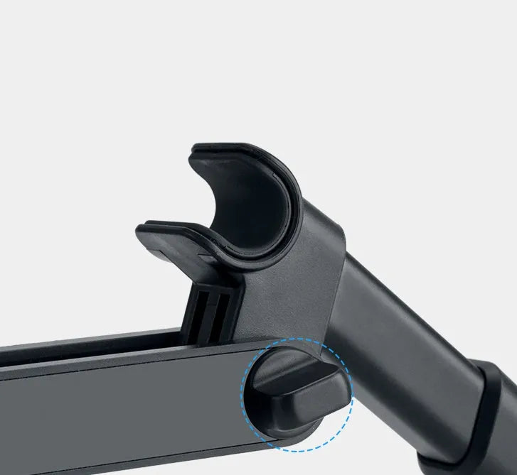 Black universal car phone and iPad holder mounted on a car seat headrest.