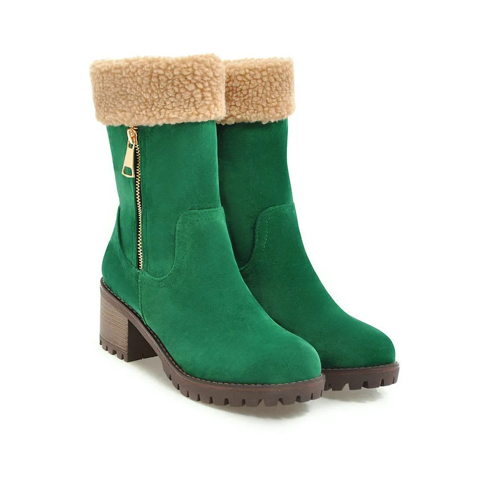 Men's snow boots with rubber soles and plush lining in black, grey, green, or orange colours