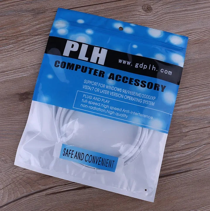 White Cat6 network cable with RJ-45 connectors for Ethernet data transfer