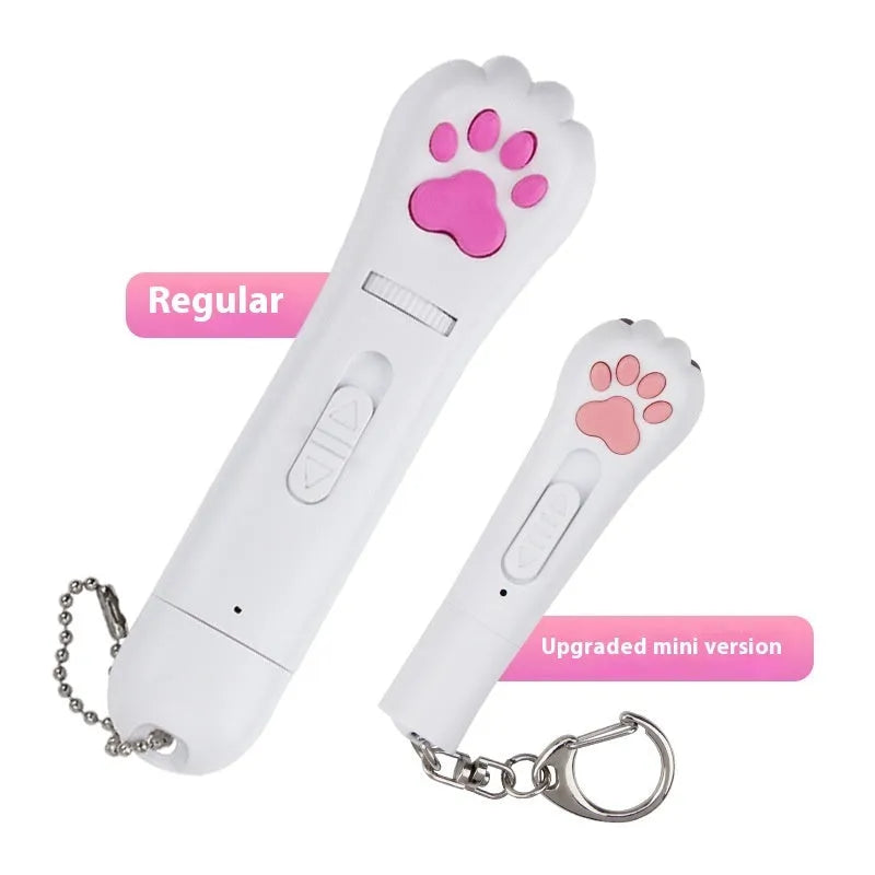 Infrared cat teasing wand with laser pointer and LED moonlight lamp showing pet footprints design