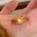 Pink crystal enamel geometric open mouth ring for women with adjustable sizing