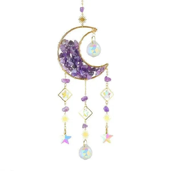 K9 crystal moon car pendant on a metal chain in a choice of colours.