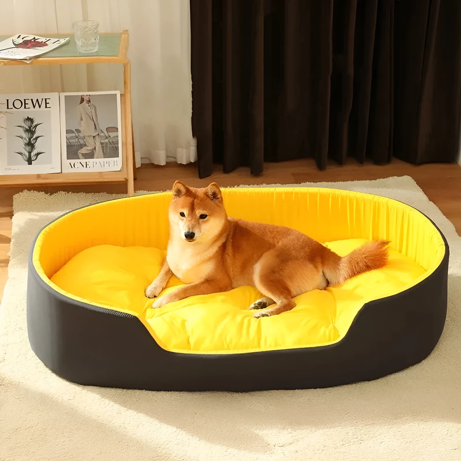 Sponge pet bed stereo nest, yellow black colour, rectangular shape for indoor use