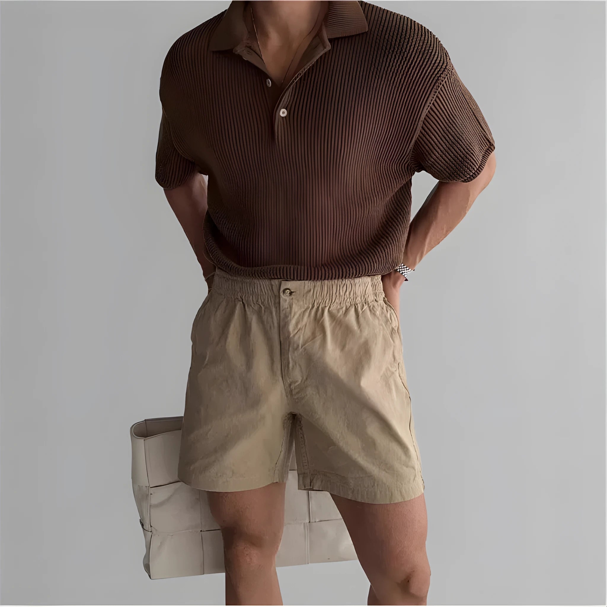 Men's loose fit cotton sports shorts in black, white, or khaki for summer wear