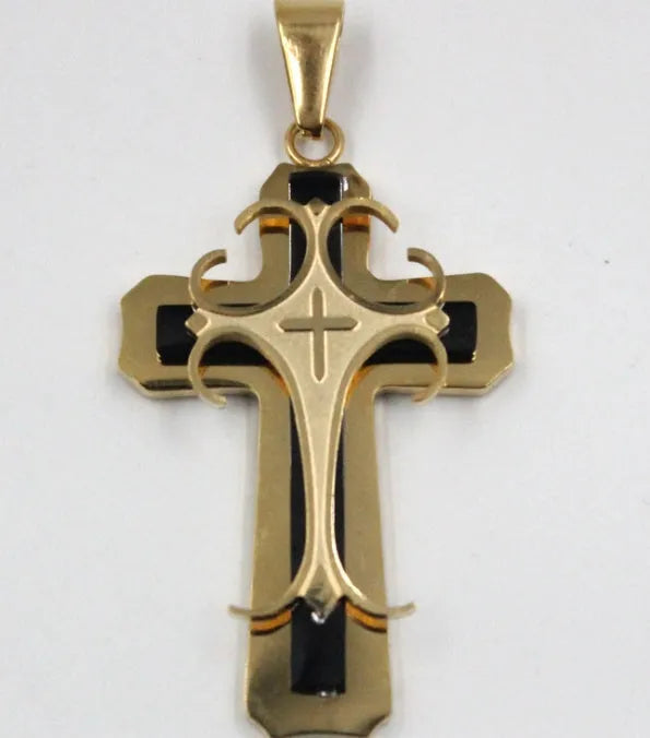 TL stainless steel three-layer stereoscopic cross pendant necklace on adjustable chain