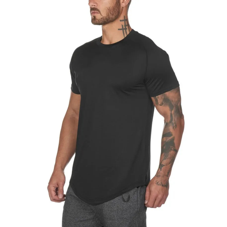 Men's cotton-spandex fitness shirt in multiple colours with optional letter print design