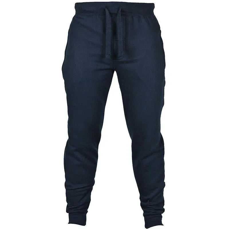Men's drawstring fleece casual pants in solid colour with mid waist and pencil pant style