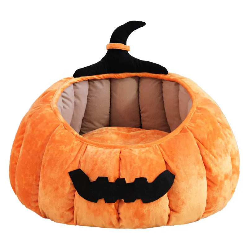 Halloween pumpkin design cat bed in orange or black cloth for indoor pets
