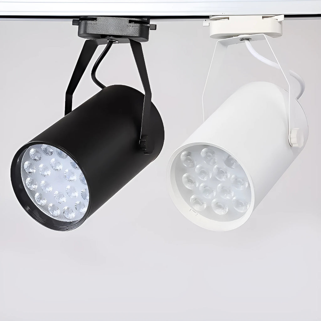 LED track spotlight with open-mounted slide design on black aluminium shell