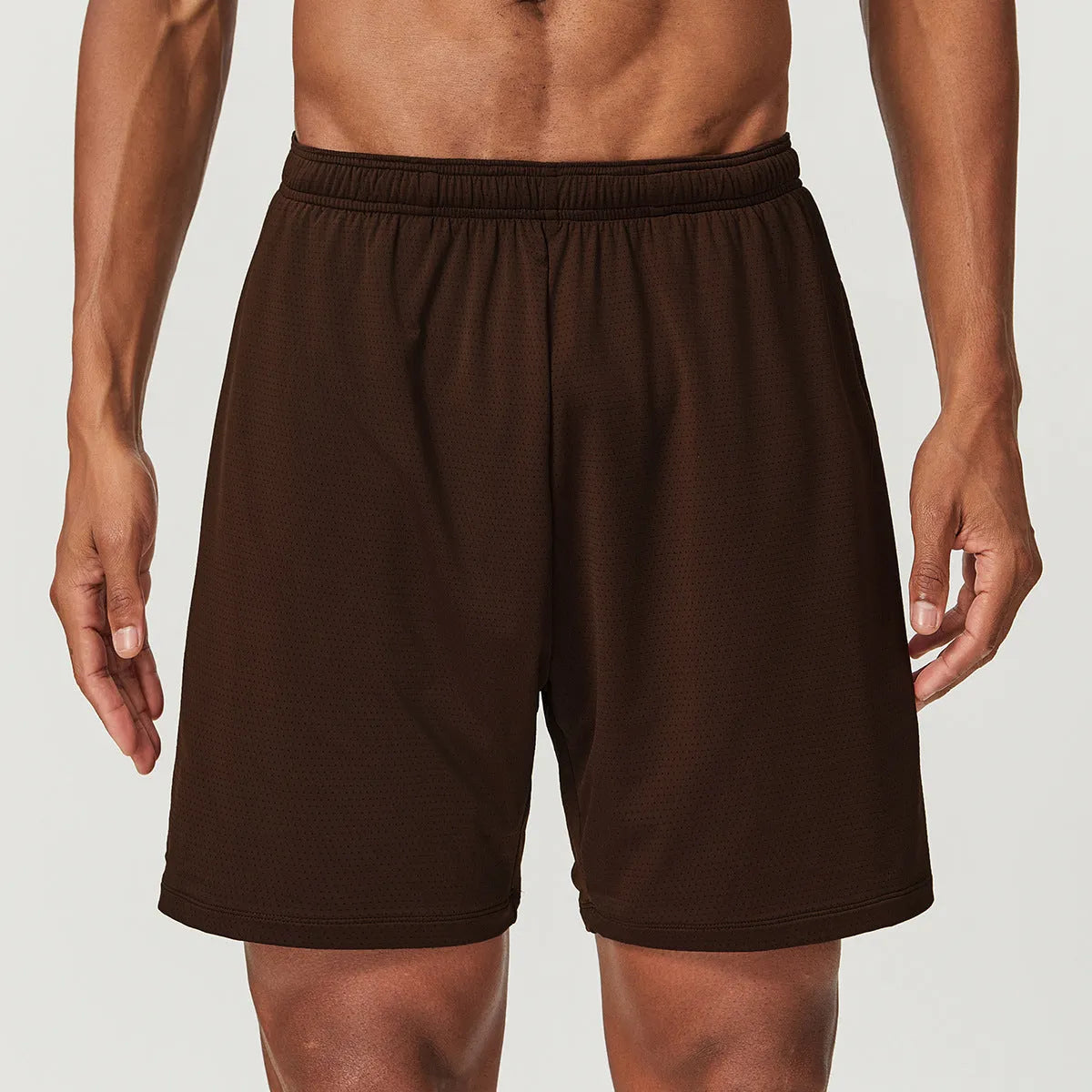 Men's double-layer running shorts in sky green colour with quick-dry fabric and moisture-wicking lining