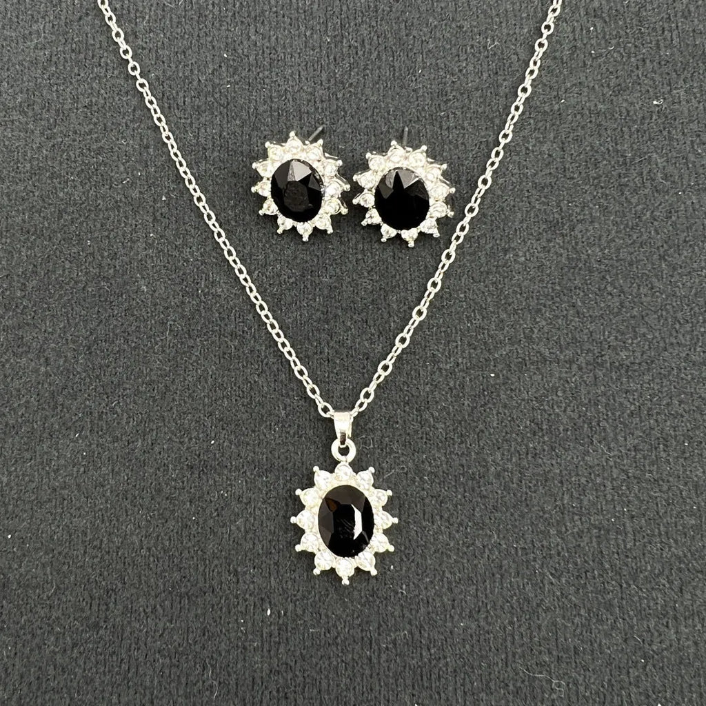 Women's sunflower zircon ear stud necklace suit in blue, red, green, champagne, black or colour options