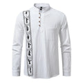 Men's solid colour cotton linen style slim fit pullover shirt in khaki, European sizes S-2XL
