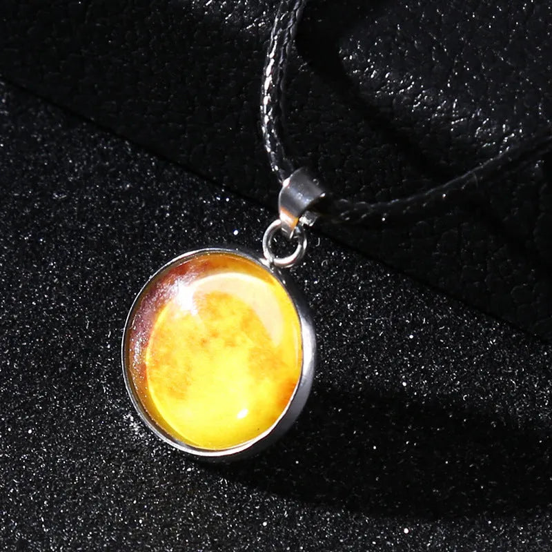 Glass constellation pendant on luminous alloy necklace chain with extension