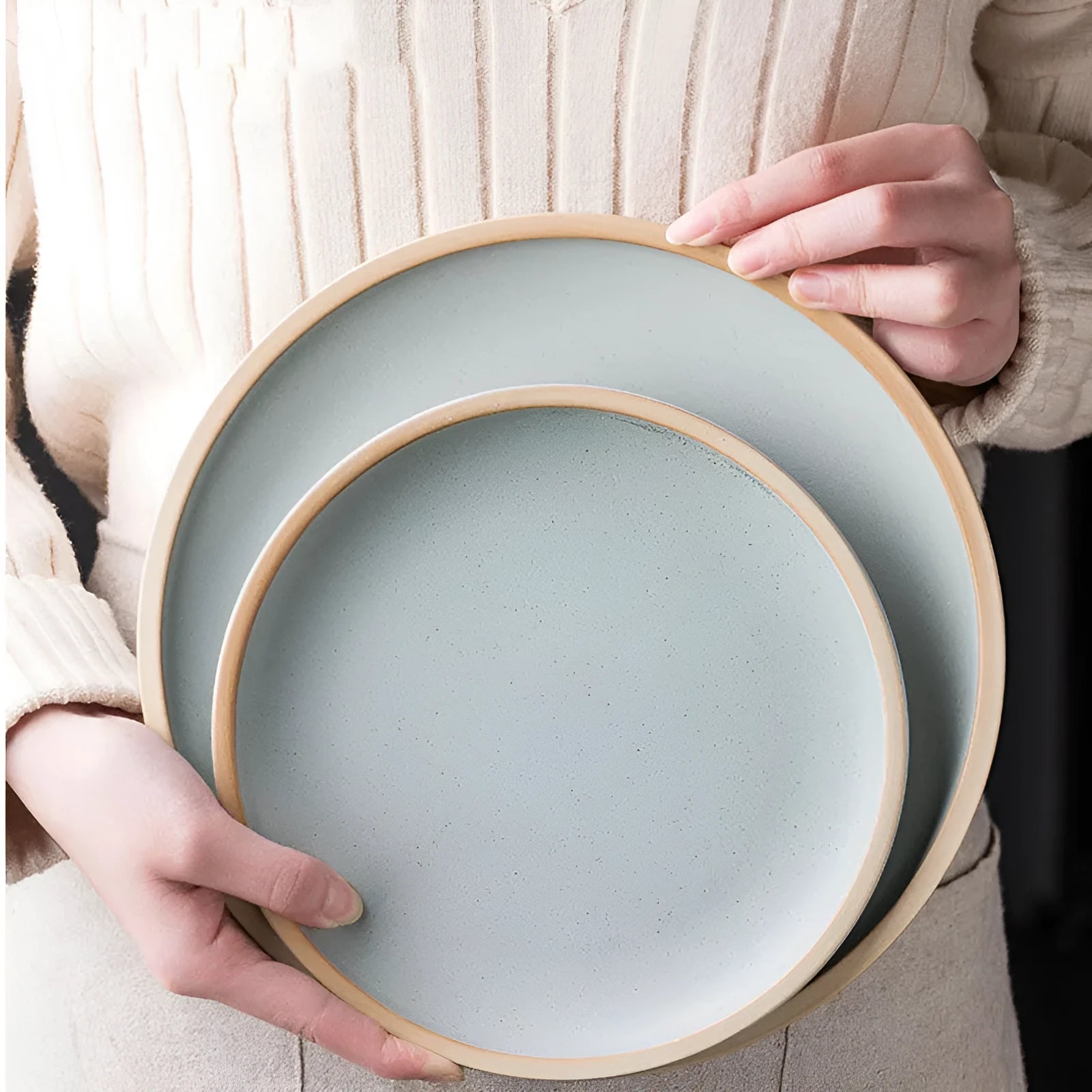 Pure blue matte finish 10-inch ceramic dinner plate on a table.