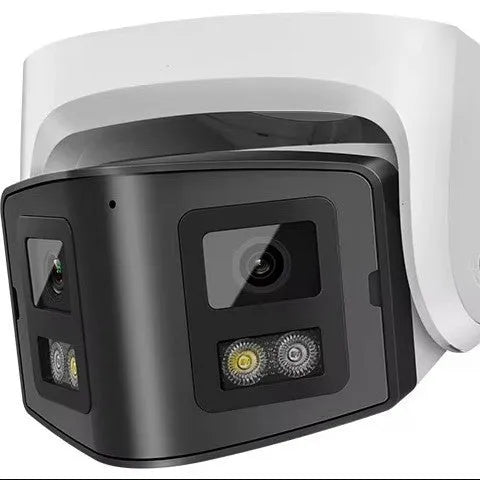 4MP dual-lens IP security camera with panoramic view and IP66 waterproof housing