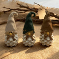 Three resin dwarf pine cone decorations in a set, each 9x5x4cm, for autumn harvest festival display