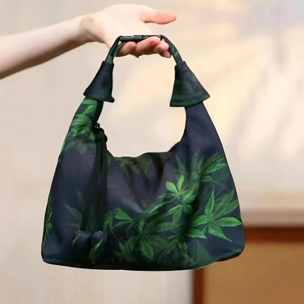 Silk underarm bag dumpling shape real silk floral motifs stitched seams Chinese-style shoulder bag