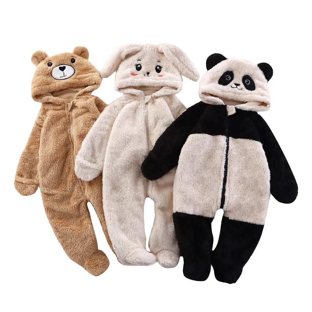 Boys and girls thermal jumpsuit pajamas in milky white, thickened polyester fibre, suitable for babies 59cm to 80cm tall.