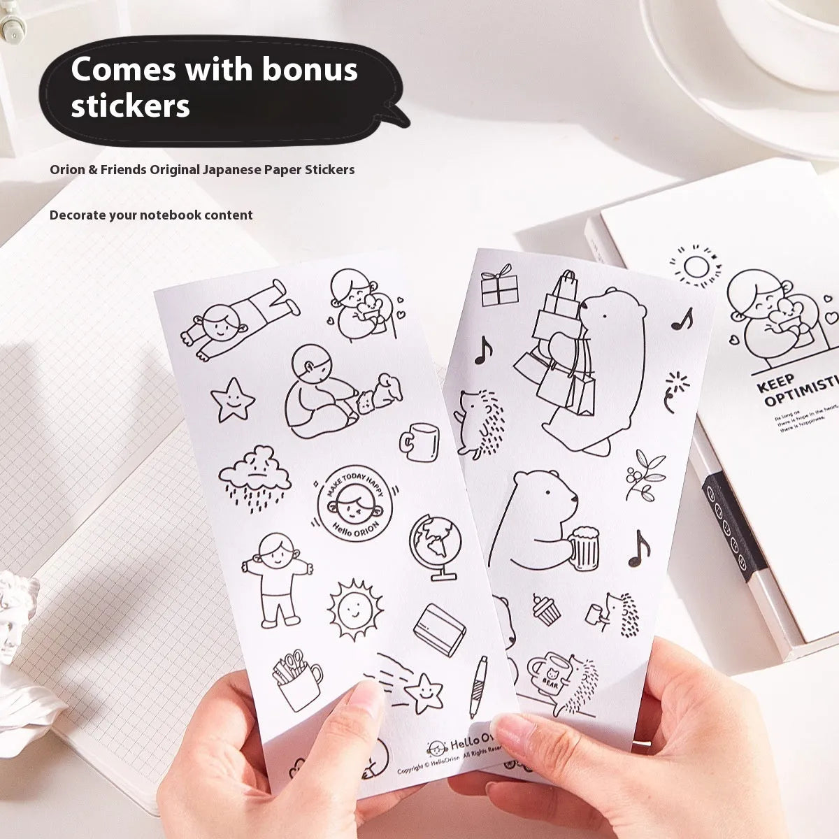 Children's simple style mesh notebook with paper cover in eight colour options including stickers