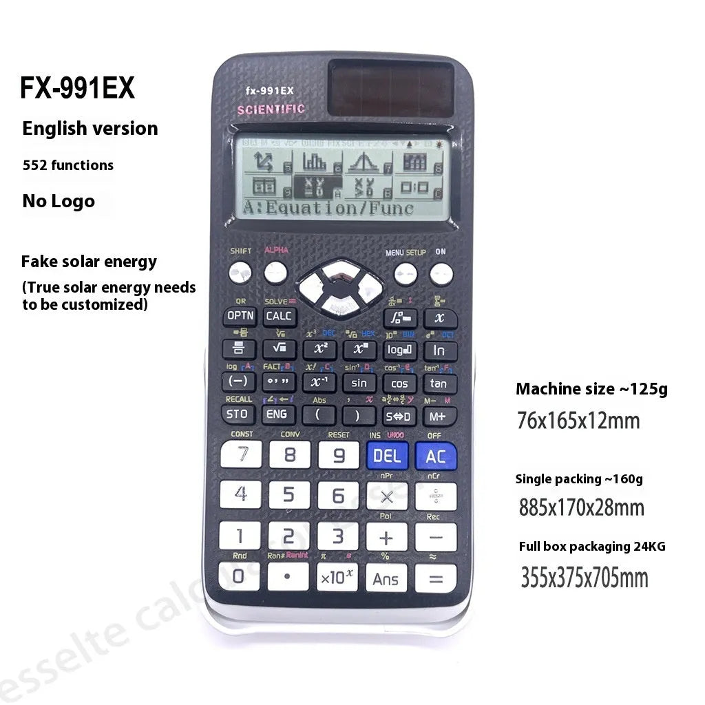 991EX solar scientific calculator in black, blue, or pink colours for complex statistics