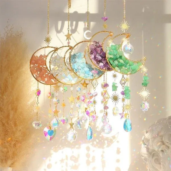 K9 crystal moon car pendant on a metal chain in a choice of colours.