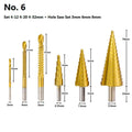 High-speed steel step drill bits and centre punch set for metalworking with colour-coded organisation