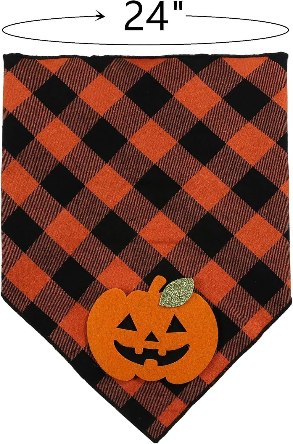 Orange and white Halloween dog plaid bandana with pumpkin and skeleton appliqués