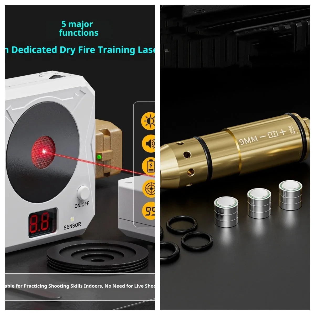 Laser target for dry fire training with infrared counting display, rechargeable, ABS construction, magnetic plate and four target rings