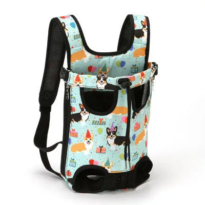 Pet chest bag in beige corgi colour with soft material, available in multiple sizes from S to XXL for small to medium dogs