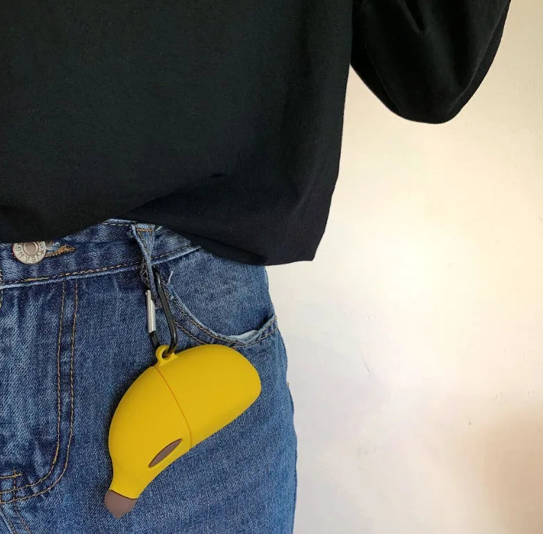 Yellow silicone protective case with banana design for AirPods Pro wireless headphones