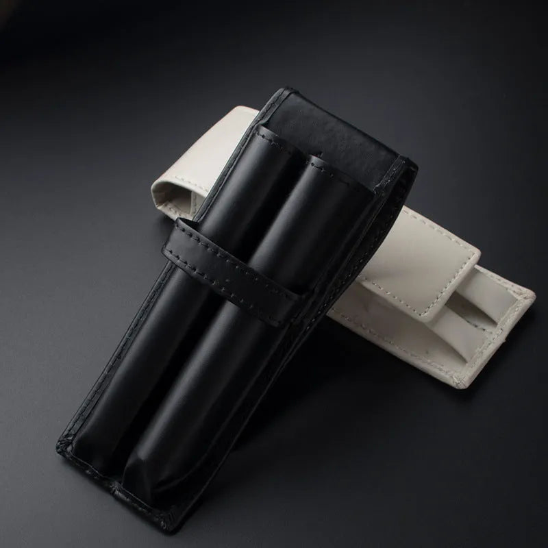 Compact double-sided PU pen holder set of two in square solid colour black white coffee for desk organisation