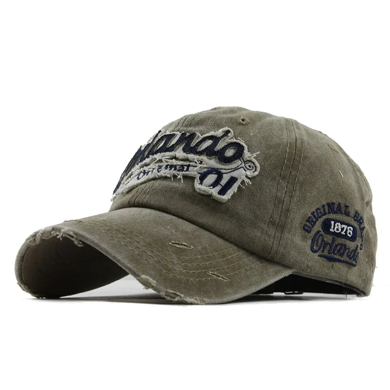 Cotton washed letter hat retro cowboy baseball cap in black with adjustable strap