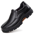 Men's black business casual leather slip-on shoes with rubber sole for office wear