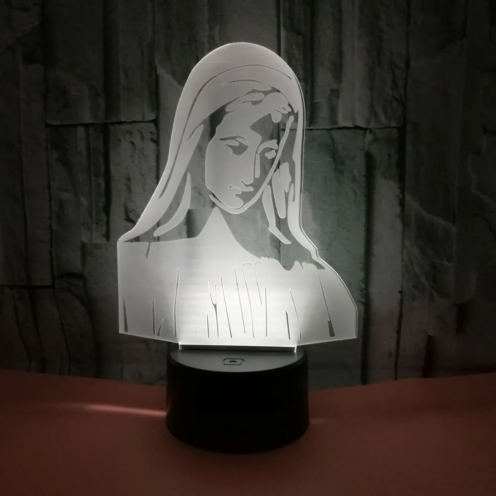 3D LED night light showing colourful dual-ring pattern from laser-engraved acrylic plate with touch control base