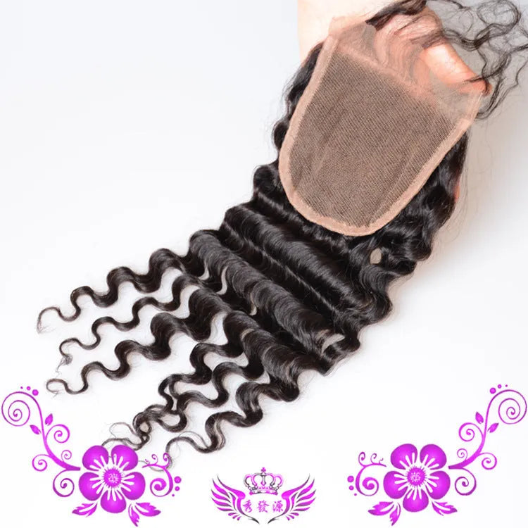 Hand-woven human hair full lace wig with deep wave closure on 4x4 lace base
