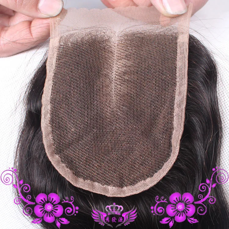 Hand-woven human hair full lace wig with deep wave closure on 4x4 lace base