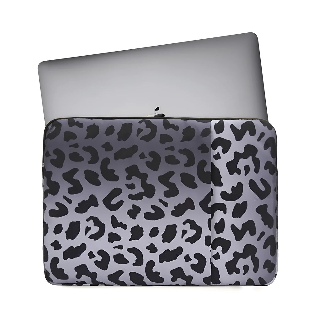 Leopard print laptop sleeve with flannel lining for 13-inch to 16-inch computers