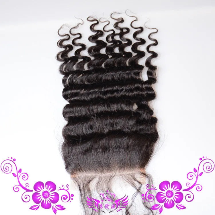 Hand-woven human hair full lace wig with deep wave closure on 4x4 lace base
