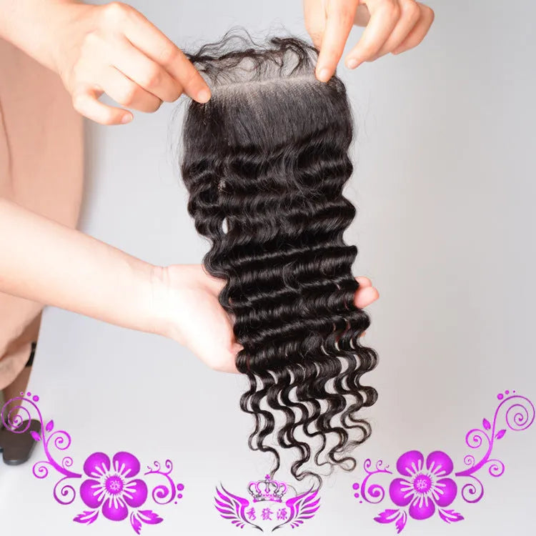 Hand-woven human hair full lace wig with deep wave closure on 4x4 lace base