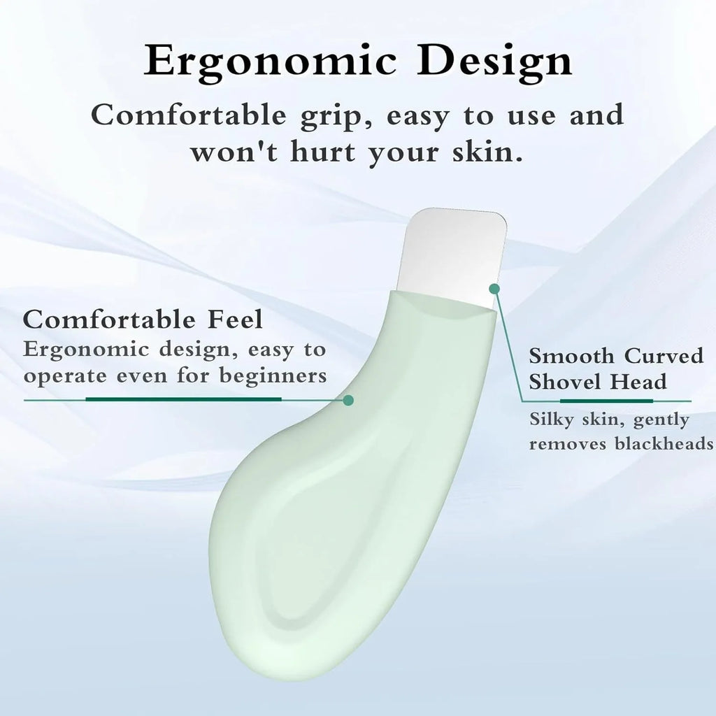 Stainless steel pore scraper face spatula blackhead removal tool with a non-slip handle.